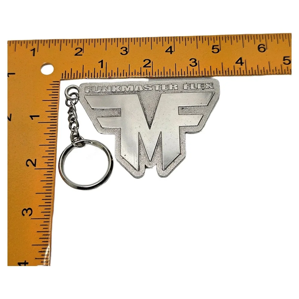 Funkmaster Flex FF Wing Logo Metal Keychain Silver Hip Hop Retro Y2K Accessory